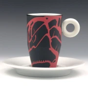 Espressotasse, rot schwarz