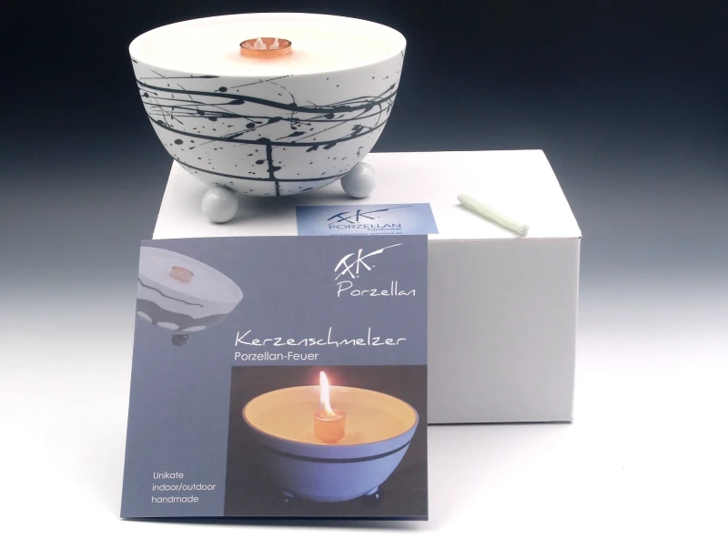 Schmelzlicht aus edlem Porzellan für drinnen und draußen